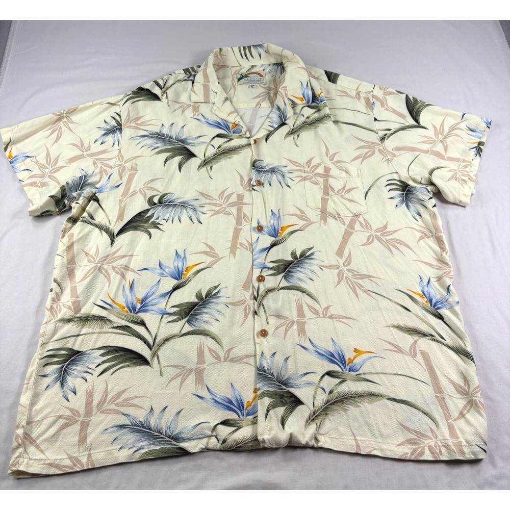 Vintage‎ Paradise Found Shirt Mens 2XL Floral Hawaiian Tropical Rayon Aloha Camp